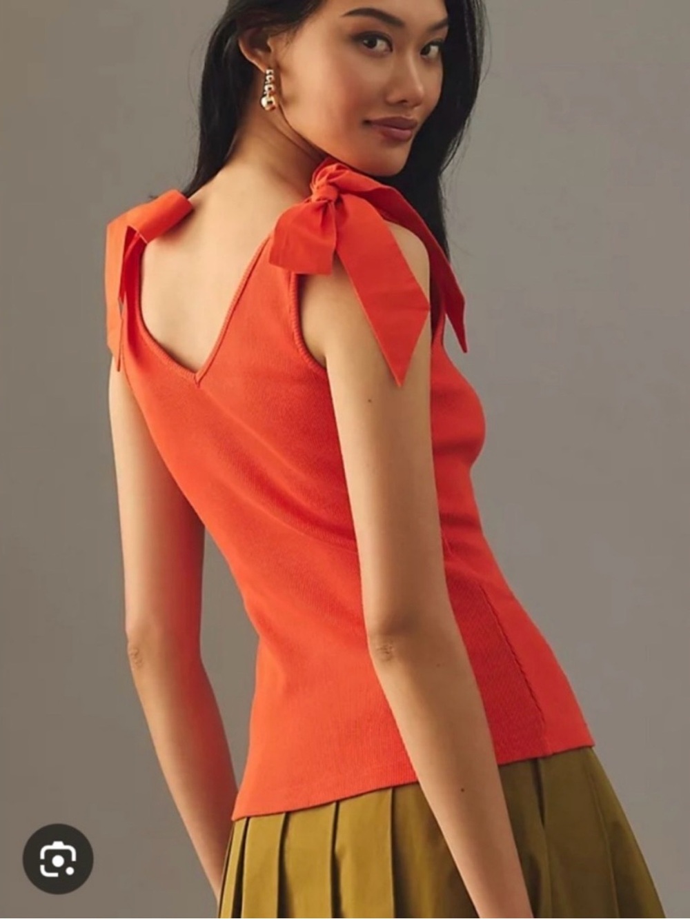Maeve Coral Tie-Shoulder Ribbed V-Neck Tank